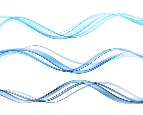 Vector set of blue color abstract wave design element. Abstract background, blue color flow waved lines for brochure, website, flyer design. Transparent smooth wave.