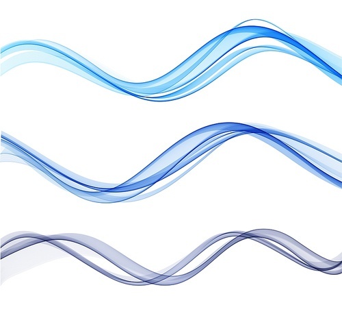 Vector set of blue color abstract wave design element. Abstract background, blue color flow waved lines for brochure, website, flyer design. Transparent smooth wave.