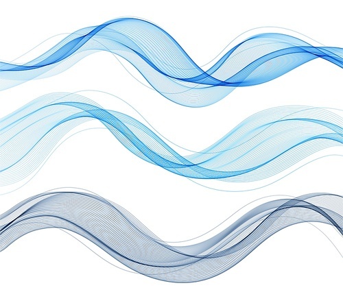 Vector abstract blue colorful flowing wave lines isolated on white background. Transparent design element