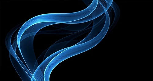 Abstract blue turquoise smoke Waves. Shiny moving lines design element on dark background for wallpaper, flyer, poster, greeting card and disqount voucher. Vector Illustration