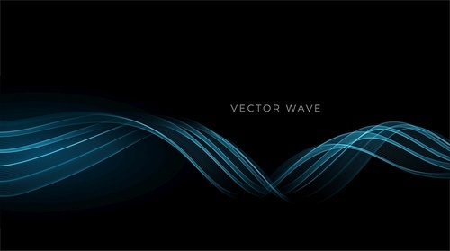 Abstract blue smoke Waves. Shiny moving lines design element on dark background for gift, greeting card and disqount voucher. Vector Illustration