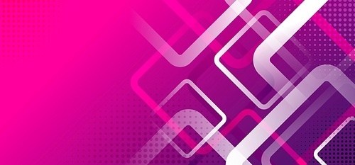 Banner web template design rounded squares geometric white on pink and purple gradient background with space for your text. Vector illustration