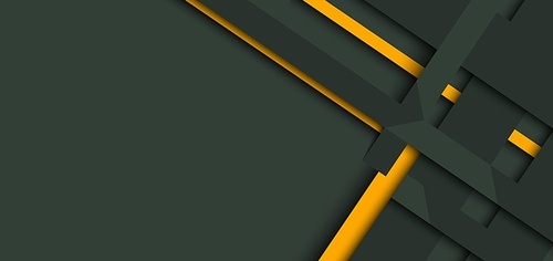 Banner web design template yellow and green geometric stripes overlapping with shadow on dark background. Vector illustration