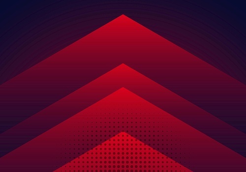 Modern abstract background red and blue gradient arrow shape overlapping layer with halftone effect. Vector illustration