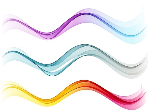 Vector set of colorful wavy lines. Abstract shiny spectrum multicolor wave design element on white background. Gologram, rainbow color