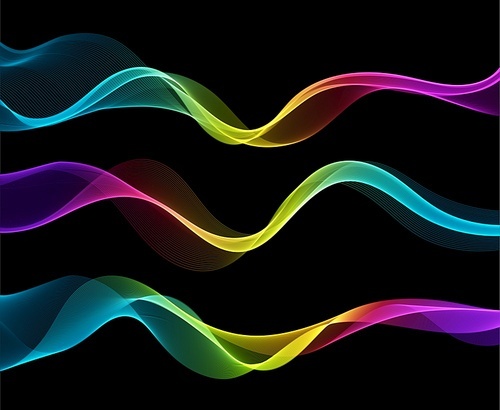 Vector abstract colorful flowing wave lines isolated on black background. Transparent design element for technology, science, music or modern concept.