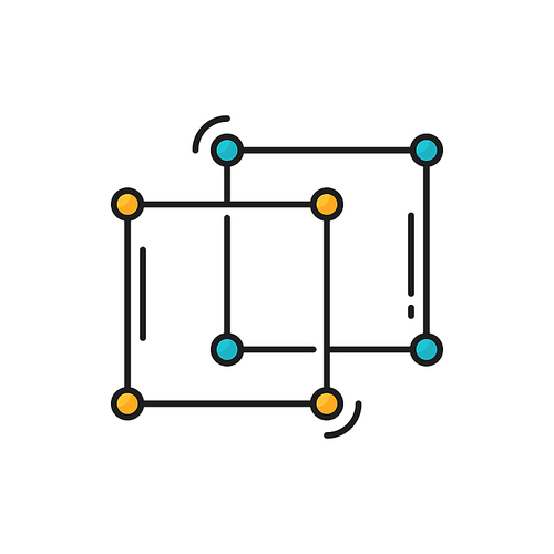 Scientific geometric formula, cube of dots lines isolated. Vector chemical and biotechnology model, solid metal. Scientific geometric formula, data cube of dots and lines, biotin structure of blocks