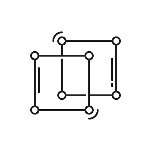Square shape molecule structure isolated thin line icon. Vector scientific geometric formula, data cube of dots and lines, biotin structure of blocks, chemical and biotechnology model, solid metal