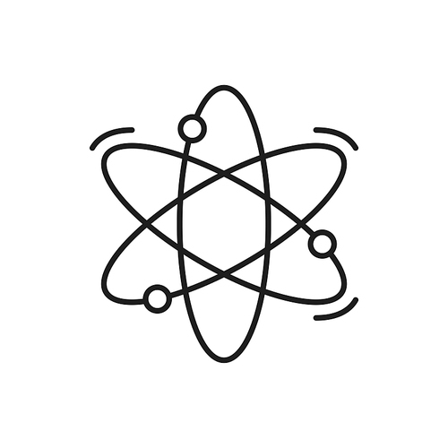 Molecular atomic structure scientific research, chemistry and nuclear energy symbol isolated thin line icon. Vector quantum physics chain of atoms, neutrons, electrons and protons, orbiting molecules