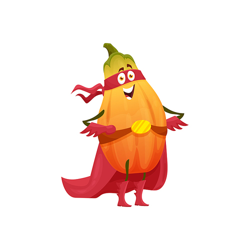 Papaya fruit cartoon superhero character, vector super hero personage in cape and mask stand with arms akimbo. Funny cheerful fairytale healthy food, vitamin brave tropical papaya ready for feat