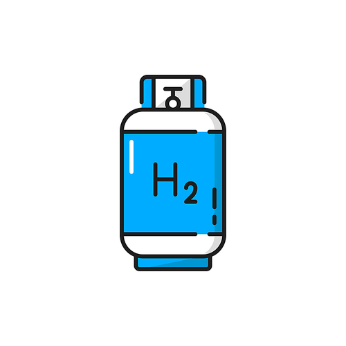 Tank with hydrogen, H2 filling station, renewable energy and clean environment concept isolated line icon. Vector cylinder container with green energy gas, multipurpose balloon with flammable liquid