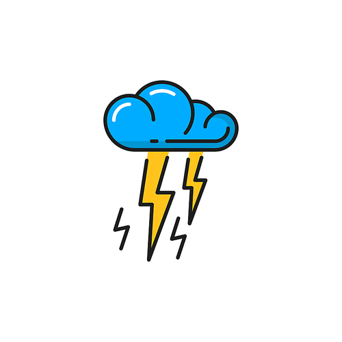 Lighting and bolt natural energy source isolated color line icon. Vector weather forecast sign color meteorology thunderstorm symbol. Eco friendly clean and green energy, rainy weather sign