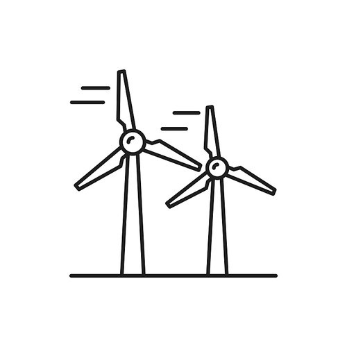 Wind turbine energy converter isolated windmill thin line icon. Vector windturbine working from power of wind. Converter converting kinetic energy into electrical. Renewable energy generation