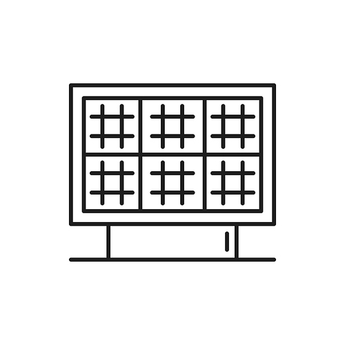 Photovoltaic cell of solar panel, sun battery thin line icon. Vector PV module generating direct current electricity by sunlight, pure electricity. Sun power generator, green energy battery outline