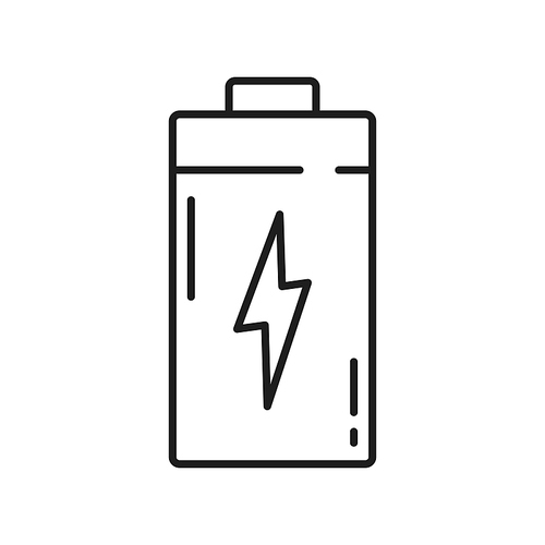 Battery icon with power sign isolated thin line icon. Vector thunder and bolt lighting flash, thunderbolt light, charging object outline sign. Quick charge emblem, renewable energy clean environment