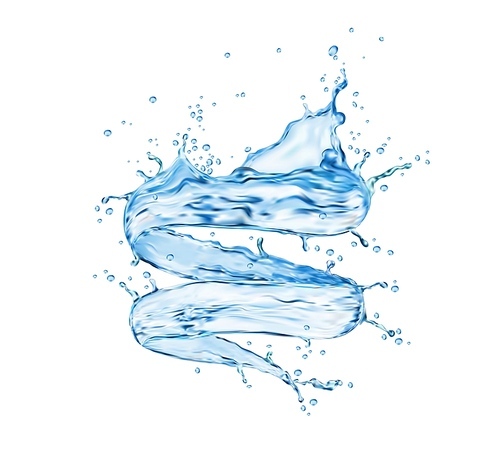 Transparent blue water twister or whirlwind, vector tornado splash. Pure liquid whirl, clear natural aqua flow and 3d realistic vector fresh water stream with drops and splatters