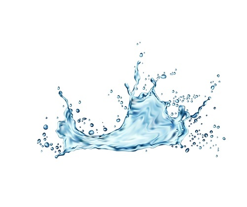Transparent blue water wave splash with drops. Falling blue aqua, pure liquid or realistic vector fresh water frozen motion splash with droplets and bubbles, clean water spray