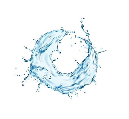 Transparent blue water twister or swirl splash, vector realistic round frame. Realistic 3d water with splashing drops and bubbles whirl, liquid blue clear aqua wave with fresh droplets of pouring flow