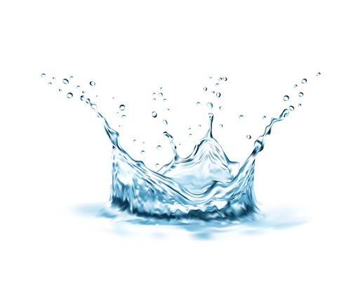 Crown water splash with swirl and drops realistic vector. 3d splatter of blue clean liquid in shape of crown, crystal water surface with waves, ripples, bubbles and droplets, pure aqua themes