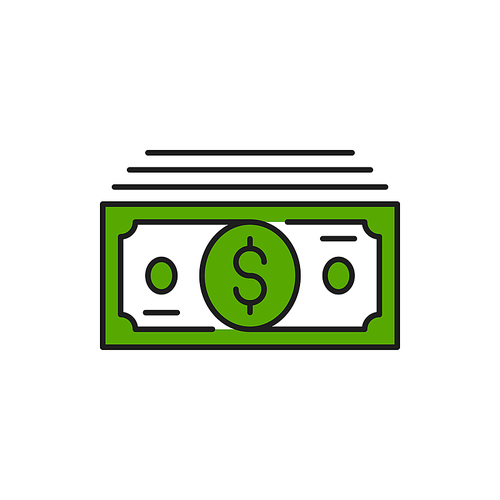 Stack of dollar bills isolated green banknotes. Vector american bucks, success business, profit, investment and income symbol. Cash, finance and economy banknotes with dollar sign. USA currency note