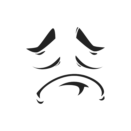 Cartoon sad face, vector unhappy or upset emoji. Negative feelings, sadness emotion. Isolated woeful character hurt, plaintive facial expression with closed eyes and mouth