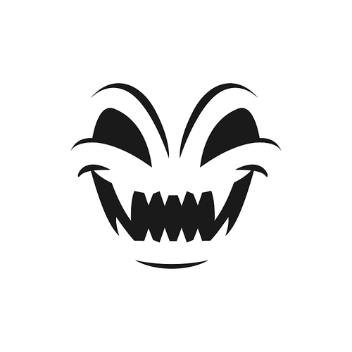 Halloween face vector icon, laughing ghost, scary evil smile, creepy pumpkin emoji with angry eyes and mouth with sharp teeth, jack lantern isolated monochrome monster emotion