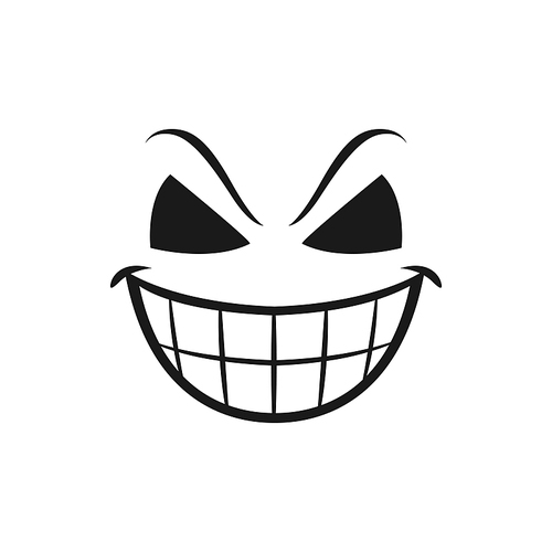 Halloween smiling face vector icon, scary evil smile, creepy monster eye holes and laughing toothy mouth. Ghost, jack lantern or demon isolated monochrome sign
