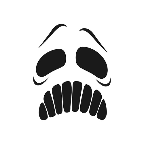 Frightened ghost face screaming vector icon. Halloween emoji, scary evil creepy emotion with wide open eyes and yelling mouth. Jack lantern scream isolated monochrome monster