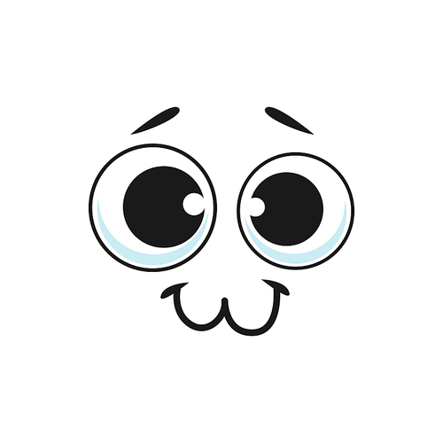 Cartoon fascinated smiling face with big eyes, isolated vector delighted smile facial emoji, funny kawaii character. Happy emotion, comic face with smiling mouth and round eyes with huge pupils