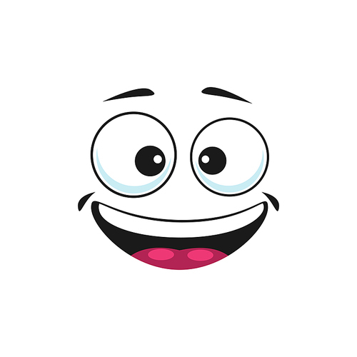 Happy cartoon face isolated vector wide glad smile facial emoji. Funny joyful emotion, comic face with blessed toothy smiling mouth and round goggle eyes isolated on white background