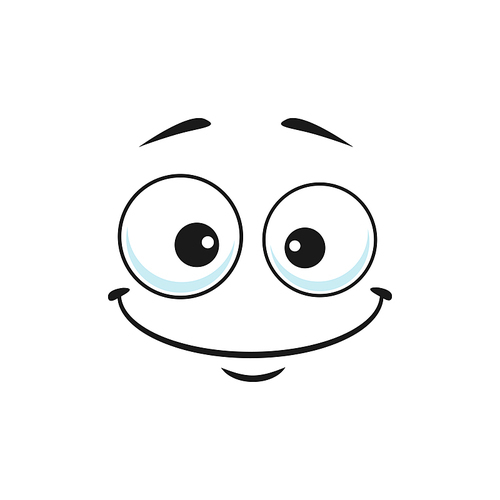 Cartoon smiling face vector funny emoji with friendly scenery smile and round eyes. Happy facial expression, positive feelings isolated on white background