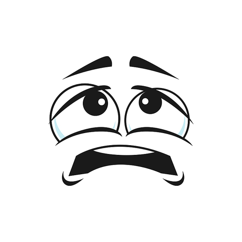 Cartoon upset face emoji, vector character boring or suffering feelings. Facial expression with sad eyes and open mouth isolated comic personage negative feelings