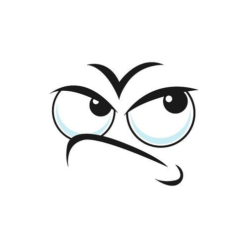 Cartoon thoughtful or grumpy face, vector funny thinking emoji, tense facial expression with eyes looking up and curve mouth. Isolated dumbfounded personage feelings