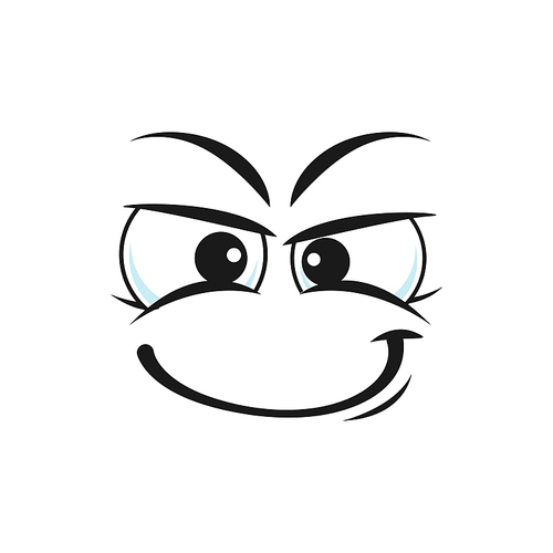 Cartoon smirk face, vector smiling emoji with wink eyes and simper mouth. Funny character facial expression, canny or varmint feelings, comic personage