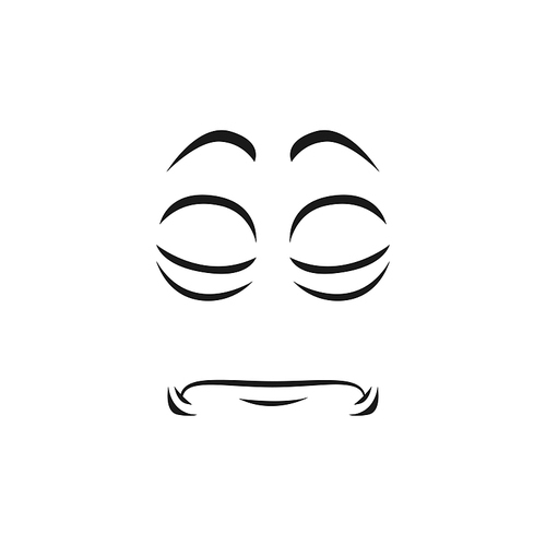 Cartoon mournful or sad face, vector unhappy emoji. Upset negative feelings, pained facial expression with tightly closed mouth and eyes. Comic character sadness emotion isolated on white background