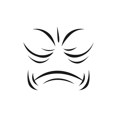 Cartoon sad face, vector unhappy or upset emoji, plaintive facial expression with closed eyes and mouth. Negative feelings, sadness emotion, isolated woeful character
