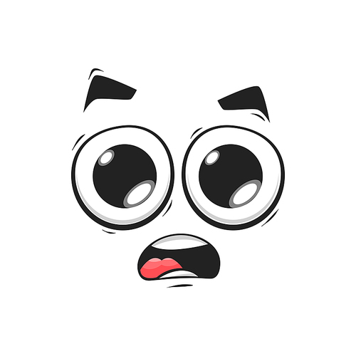 Cartoon wow face, funny surprised or shocked emoji, astonished vector character. Dumbfounded facial expression with wide open mouth and goggle eyes isolated on white background