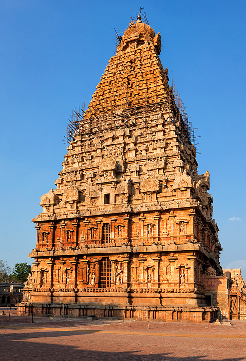 Famous Brihadishwarar Temple in Tanjore (Thanjavur), Tamil Nadu, India. UNESCO World Heritage Site and religious pilgrimage site Greatest of Great Living Chola Temples