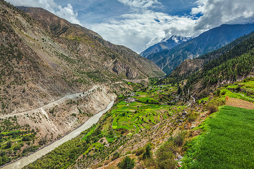 Chandra river in Lahaul valley in Himalayas. Himachal Pradesh, India