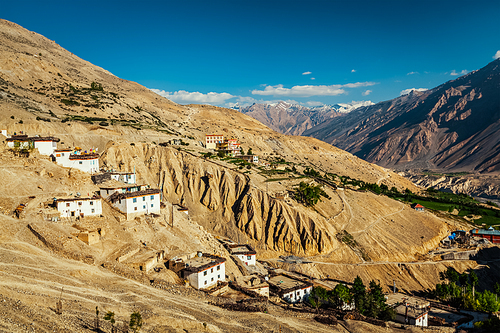 New Dhankar gompa (monastery) and Dhankar village, Spiti valley, Himachal Pradesh, India