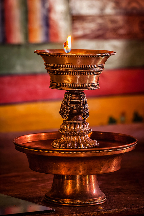 Religious lamp in Likir gompa Tibetan Buddhist monastery. Ladadkh, India