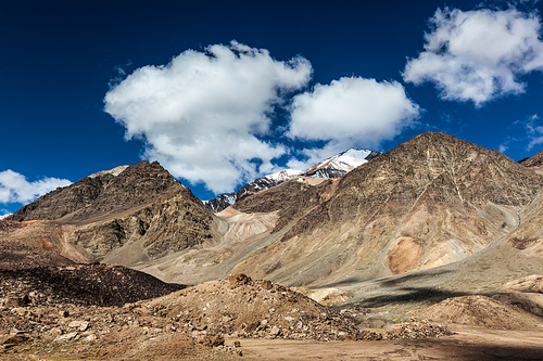 Himalayan landscape in Himalayas along Manali-Leh highway. Himachal Pradesh, India