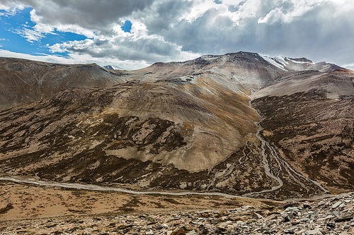 View of Himalayas near Tanglang la Pass - mountain pass on the Leh-Manali highway. Ladakh, India