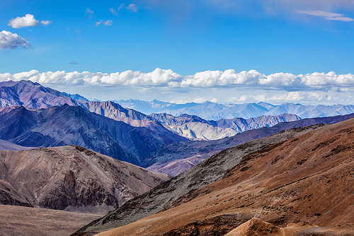 View near Tanglang la Pass - mountain pass in Himalayas along the Leh-Manali highway. Ladakh, India