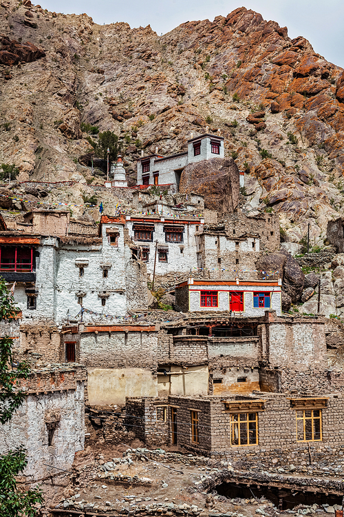 Houses in Himalayas in a small village in mountains. Hemis, Ladakh, India