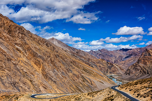 Trans-Himalayan Manali-Leh highway road in Himalayas. Ladakh, Jammu and Kashmir, India