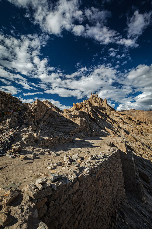 Ruins of Shey palace in Himalayas. Indus valley, Ladakh, India