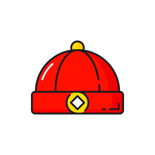 Hat traditional chinese national headwear item isolated ahead line icon. Vector new year holiday celebration symbol, costume accessory. Traditional China classical cap, oriental style headwear