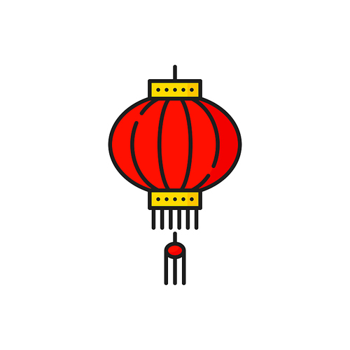 Red and yellow chinese New Year lantern hanging paper lamp isolated line icon. Vector CNY, japanese korean lantern, asian greeting cards holiday decoration object. Lamp of oriental spring festival