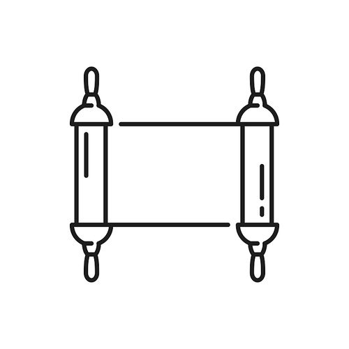 Chinese festive scroll isolated lunar New Year manuscript thin line icon. Vector papyrus parchment, sacred testament scripture text. Torah scroll, holiest book in Judaism, old parchment scroll